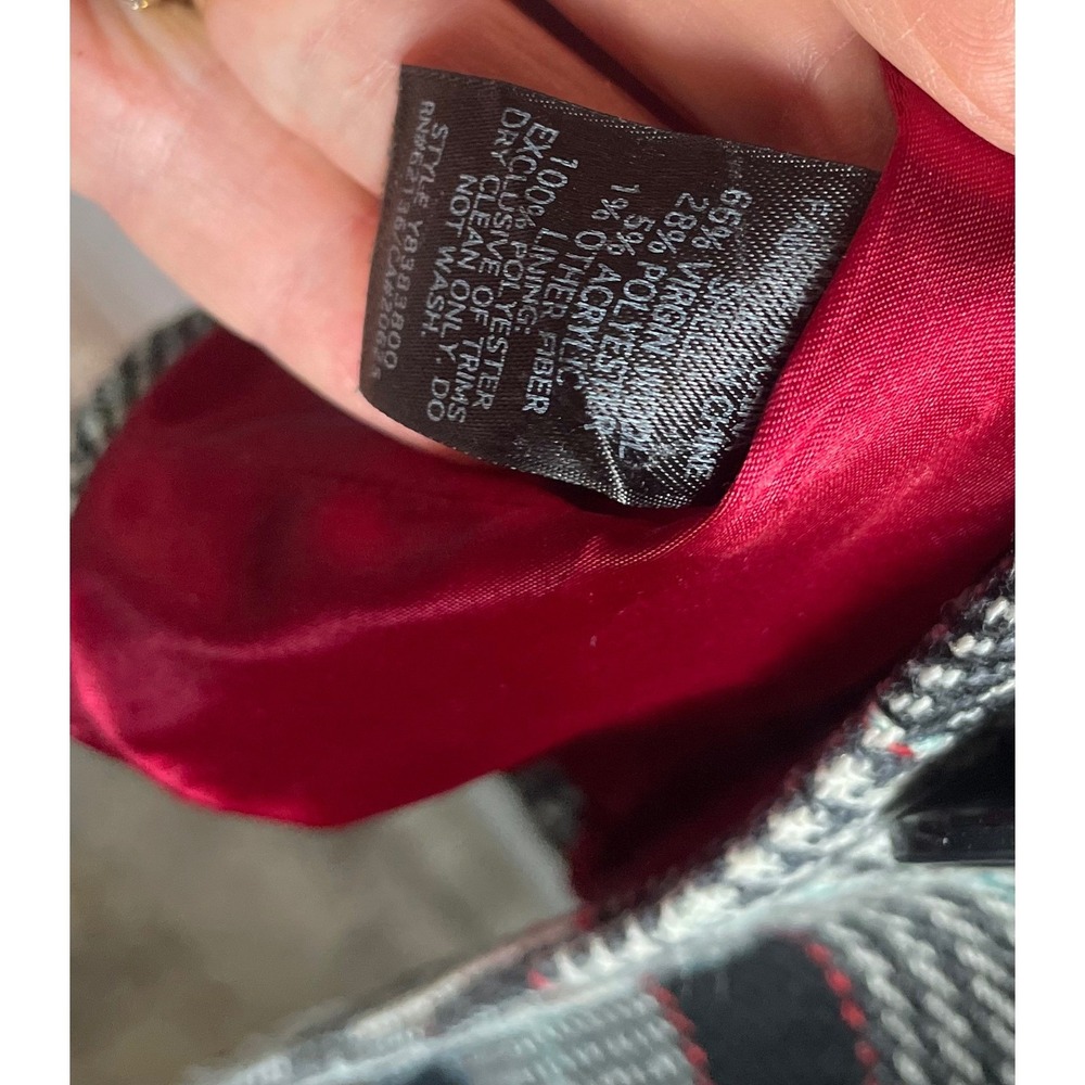 Vintage Guess Women's Houndstooth Plaid Wool Blend Jacket Coat Red Lining Size L - Picture 7 of 8